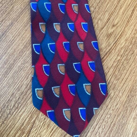 Vintage Zylos George Machado 100% Silk Multicolor Geo Print Tie Funky Retro - Picture 2 of 7